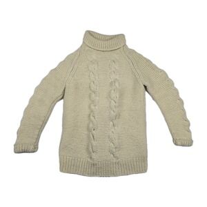 Vintage Hand Cable Knit 70s Cream Turtleneck Pullover Sweater Cottagecore Chunky